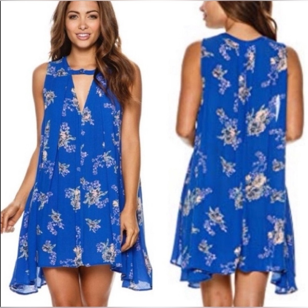 Free People Blue Floral High Low Dress Medium